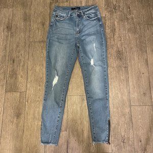 KanCan High Rise Skinny Zipper Ankle Jeans Womens 7/27 Blue Stretch Distressed